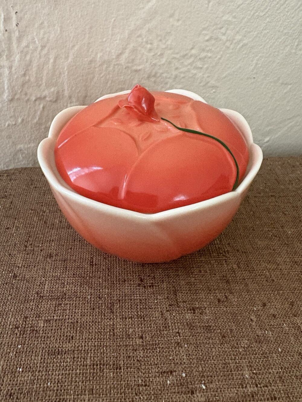 I Godinger Pink Rose Blossom Covered Sugar Bowl Candy Dish 3D Finial